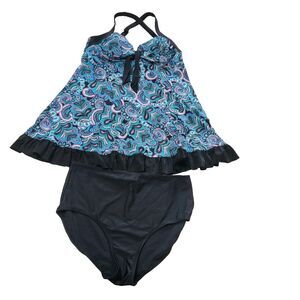 Mismatched 2 Piece Swimsuit Set Women Top Fit4u Sz 14 Bottom Island Pearls Sz 14